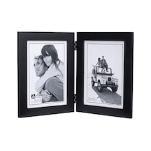 Çift Dikey 5x7 Resim Çerçevesi - Geniş Gerçek Ahşap Kalıp, Gerçek Cam - Siyah Açık Gri