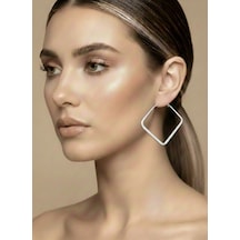 Kare Model Halka Silver Renk Çelik Küpe 5,5cm Gümüş