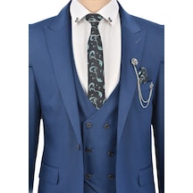 Deepsea Erkek İndigo Mavi Slim Fit 3'lü Takım Elbise 2301500