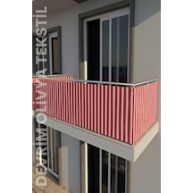 Devrim Olivya Tekstil Kırmızı - Beyaz Dört Tarafı Bağcıklı Balkon Demiri Perdesi - Her Ölçüde En X Boy Seçenekli Kırmızı - Beyaz