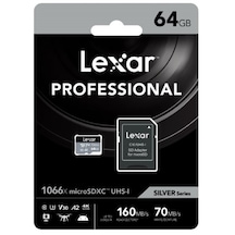 Lexar Professional 1066X LMS1066064G-BNANG 64 GB MicroSDXC UHS-I V30 U3 Hafıza Kartı + Adaptör