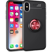 Newface - 712 - Apple iPhone Uyumlu Xs Max Kılıf Range Yüzüklü Silikon - Csmo-tex - - Siyah-kırmızı