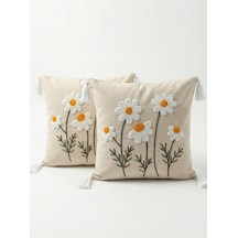 2 Adet 40x40 Cm Punch Papatya Desenli Gizli Fermuarlı Kırlent Kılıfı Dekoratif Yastık Kılıfı Sa Diğer