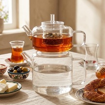 Flat Borosilikat Cam Çaydanlık Takımı 980 Ml Demlik + 1600 Ml Alt Demlik Çelik Süzgeçlü, Isıya Dayanıklı Borosilikat Cam Çaydanlık Seti Ocak Üstü Kullanıma Uygun Şeffaf Çaydanlık çok renkli