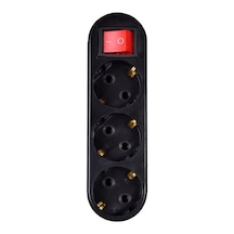 Smart Socket SS3AKAGLS 3'lü Akım Korumalı & Anahtarlı Fiş Priz Golyad Siyah