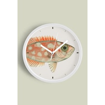 Balık Tasarım Modern Duvar Saati - 30cm - Önü Camlı Beyaz Kasa - Sessiz Mekanizma Beyaz