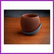 Bezos 3d Baskı Küre Saksı - Kafes Dokulu İki Parçalı Dekoratif Saksı - Kahverengi-gri Bty Standart 97222962