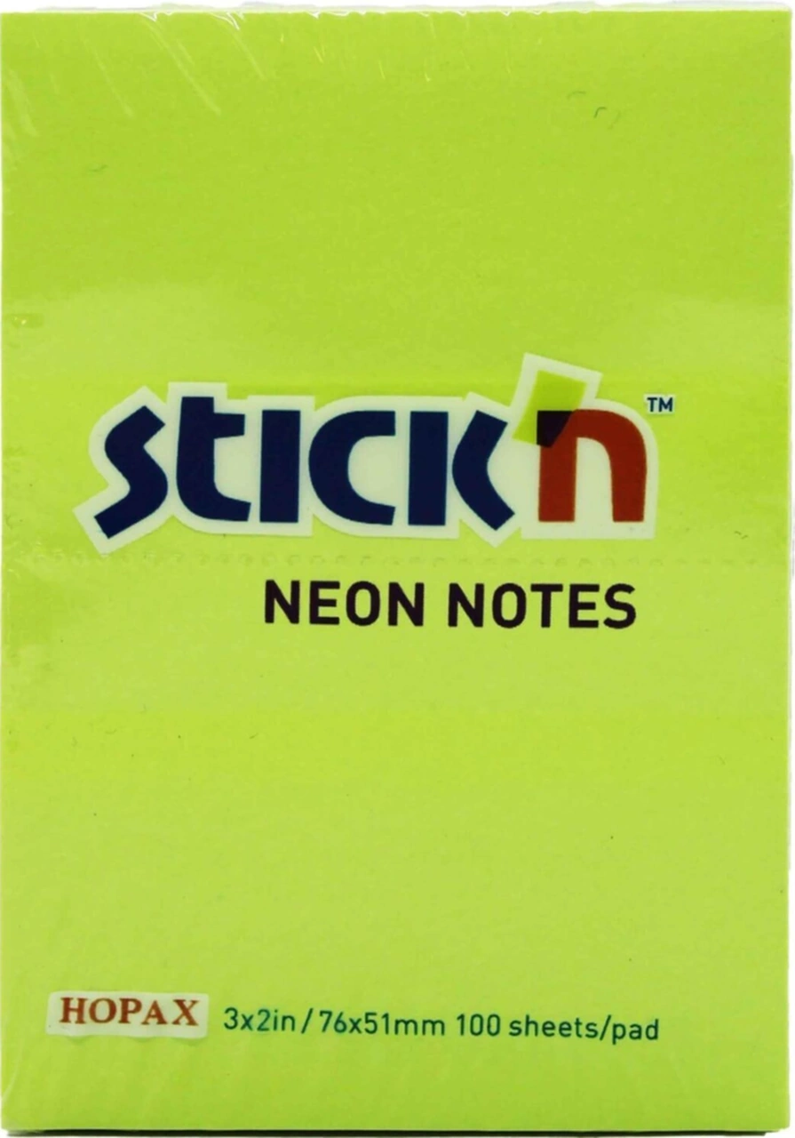 Stıck'n Yapışkanlı Not Kağıdı 76 51 Mm 100 Yaprak Yeşil