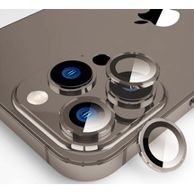 Nettech Apple Uyumlu iPhone 15 Pro Alüminyum Seri Kamera Cam Koruyucu - Kahverengi