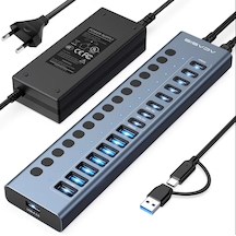 Acasis Hb16 Max 16 Port Usb 3.2 10gbps Type-c/a Hub 150w Adaptörlü Pd 30w Alüminyum