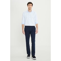 AC&Co / Altınyıldız Classics Erkek Lacı Pamuklu Slim Fit Dar Kesim Armürlü Yan Cepli Esnek Casual Pantolon Lacı Lacivert