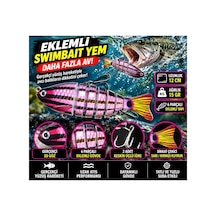 6 Parçalı Eklemli Swimbait At Çek 12 Cm 15 Gr Pembe Mor Yüzüşlü 3d Gözlü Çift Üçlü Iğneli
