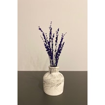 Mini Mermer Desen Çizgili Dekoratif Vazo Biblo 7x10 Cm Beyaz