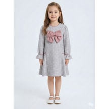 Xo Kids Deri Fiyonklu Büzgü Kollu Tüvit Kız Çocuk Elbise 3-7 Yaş 4415 Mor