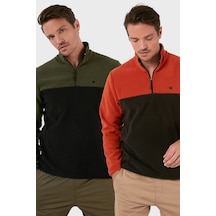 Buratti Regular Fit Anti-Pilling Tüylenme Yapmayan Dik Yaka Şardonlu 2'Li Paket Erkek Polar 5906016S2 Haki-Oranj