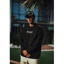 Oversize Bisiklet Yaka Baskılı Sweatshirt - Siyah 001