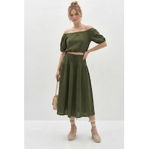 Shade Kadın Balon Kollu Crop Bluz Bağlama Detaylı Pamuklu Müslin Etek Takım Yc2728 60286287 - Yeşil