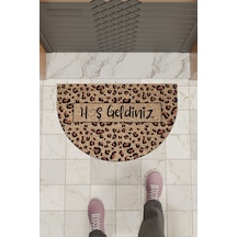 Rugmood Modern Dijital Paspas Kaahverengi Leopar Hoşgeldiniz Paspas - Kapı Önü Paspası Kahverengi