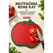 Domates Figürlü Kaydırmaz Kesme Tahtası 30 X 30 Cm Askılı Plastik Sebze Meyve Doğrama Panosu Kırmızı