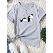 Kozia Outdoors Malkoçbey Sevimli Pandalar Baskılı T-şhirt Gri Gri