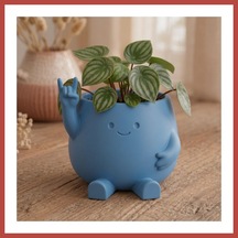 Bezos 3d Baskı Smiley Face Planter - Gülümseyen Karakterli Saksı-mavi Erdotıca Standart
