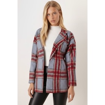 Armonika Kadın Gri Melanj Erkek Yaka Yanları Yırtmaçlı Oversize Ceket Arm-26k001009