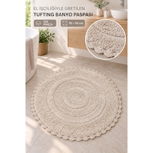 Alanur Bodrum Tufting Cotton Pamuklu El Işi Örgülü 90 X 90 Cm Paspas 110 Bej