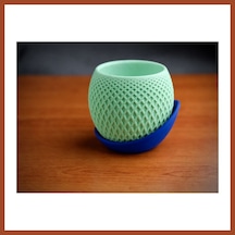 Bezos 3d Baskı Küre Saksı - Kafes Dokulu İki Parçalı Dekoratif Saksı - Mint-mavi Pro Standart 00524534