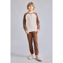 Defacto %100 Pamuk Bisiklet Yaka Reglan Uzun Kollu Üst Lastik Paça Alt 2li Pijama Takımı Erkek Çocuk I1443a826aubn321 Kahve-bn321