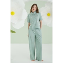 Nbb Kadın Yeşil Kurdele Önden Düğmeli Pijama Takım YESIL