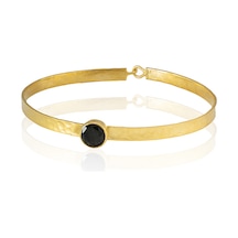 Kadir Jewellery 22 Ayar Altın Kaplama El İşçiliği Zirkon Taşlı Kadın Kelepçe Bilezik Siyah