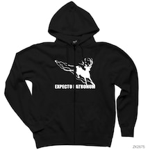 Hp Patronum Deer Siyah Fermuarlı Kapşonlu Sweatshirt