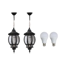 2 Adet Sekizgen Zincirli Fener Bahçe Aydınlatma Armatürü Siyah Ve 9w Led Ampul Günışığı Diğer