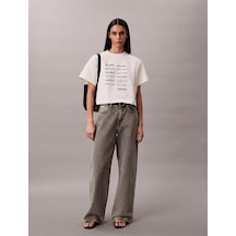 Calvin Klein Kadın Ss Boxy Fit Grafik Detaylı Crop T-shirt-15536 Taş Rengi