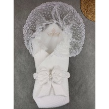 Yenidoğan Kumru Plazma Taçlı Lüks Kundak Bebek Battaniyesi Ekru Ekru