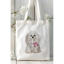 Art Hediye Maltese Terrier Köpek Baskılı Omuz Çanta Kişiye Özel Model 6 Çok Renkli
