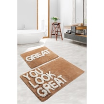 Great Bej 2 Lı Set Yıkanabilir Banyo Halısı Kahverengi