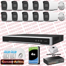 Provzen Hikvision 10 Kameralı 6mp Ip Colorvu 3.0 Güvenlik Sistemi Aı İnsan Araç Algılama Çift Yönlü Ses Ve Işıklı Alarm