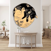 Yin Yang Kediler Japon - Metal Tablo - Dec0166 60 X 60 Cm Çok Renkli