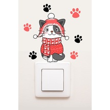 Priz Yılbaşı Kedi Ve Patiler Dekoratif Priz Sticker