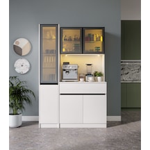 Lotus Midi Sol Vitrinli Kahve Köşesi Komple Mdf Led Mutfak Dolabı Beyaz Lotus Midi Sol Vitrinli Kahve Köşesi Komple Mdf Led Mutfak Dolabı Beyaz