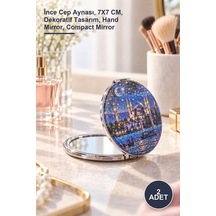 2 Adet Taşlı İstanbul Tasarımı El Aynası İnce Cep Aynası, 7x7 Cm, Dekoratif Tasarım, Hand Mirror, Compact Mirror Sarı