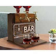 Bk Gift Kişiye Özel Kabartma İsimli Ve Tarihli Çift Musluklu Doğal Ahşap İçki Standı-28, İçki Standı, Doğum Günü Hediyesi, Ev Hediyesi Bitmeyen136529