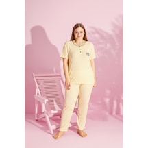 Rindahomewear Büyük Beden Fitilli Kısa Kol Pijama Takımı Sarı