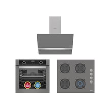 Simfer 10 Fonksiyon Airfry Gri 3'lü Ankastre Set (8217 Fırın + 3538 Ocak + 8740 Davlumbaz)