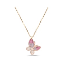 Brezza Lusso Jewelry Gümüş Rose Renk Nano Taşlı Kadın Kelebek Gümüş Kolye 45 CM