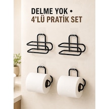 Siyah 4 Adet Metal Tuvalet Kağıdı Tutucu Kendinden Yapışkanlı Delmeden Montaj Banyo Askısı - Lisinya