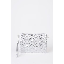 Vivaq Kadın Gümüş Yıldız Nakışlı Rugan Deri Bilek Ve Zincir Askılı Portföy El Ve Clutch Çanta