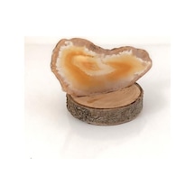 Doğal Taş Plaka Akik Ahşap Standlı Dekoratif Obje Biblo Traverten 16983