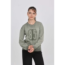 Toontoy Kız Çocuk 85 Baskılı Sweatshirt Haki